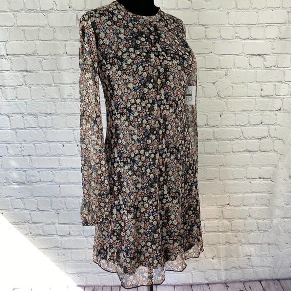017 LA LA LAND CREATIVE Floral Print Black Long Sleeve Sheer Mini Dress Size XS - Picture 2 of 7